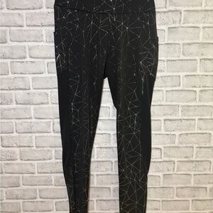 Black/silver  Geometric Print Leggings with pockets, XL sparkle shine